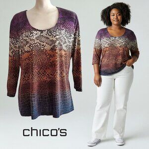 Chico’s Multicolor Animal Print Scoop Neck 3/4 Sleeve Tee-shirt Size L (2)